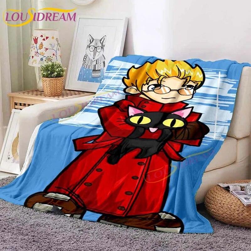 Trigun Flannel Blankets Anime Blankets Vash The Stampede Throw Blanket for Sofa Livingroom Hiking Picnic Blanket Vintage Gift
