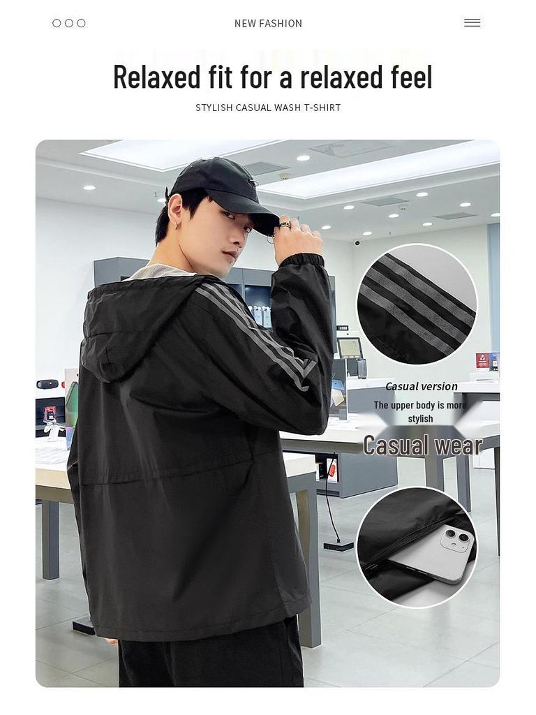 Men's Plus Size Casual Hooded Trench Coat - Autumn Loose Fit 40D Nylon Jacket