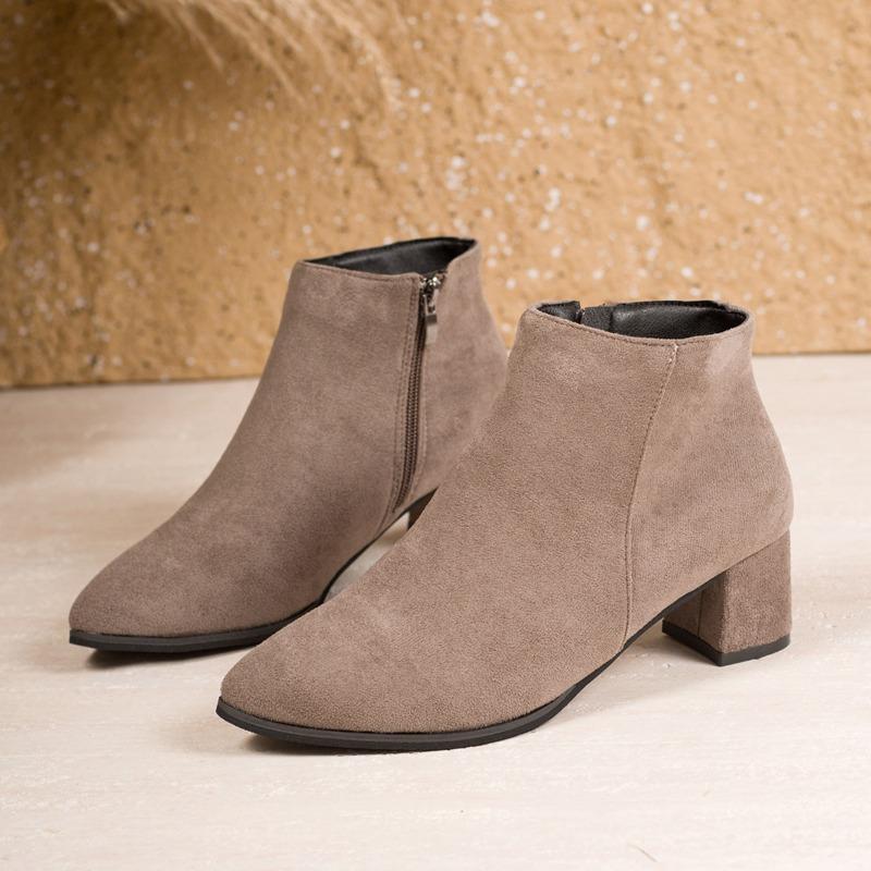 Suede Pointed Toe Plus Size Mid-heeled Fashion Boots 2025 Winter New Thick-heeled Martin Boots for Women