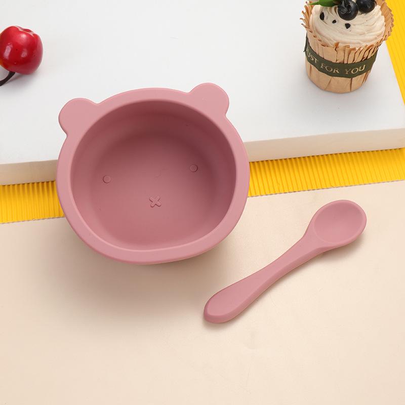 Little Bear Children's Silicone Tableware Set: Anti-Fall Bowl, Plate, and Spoon