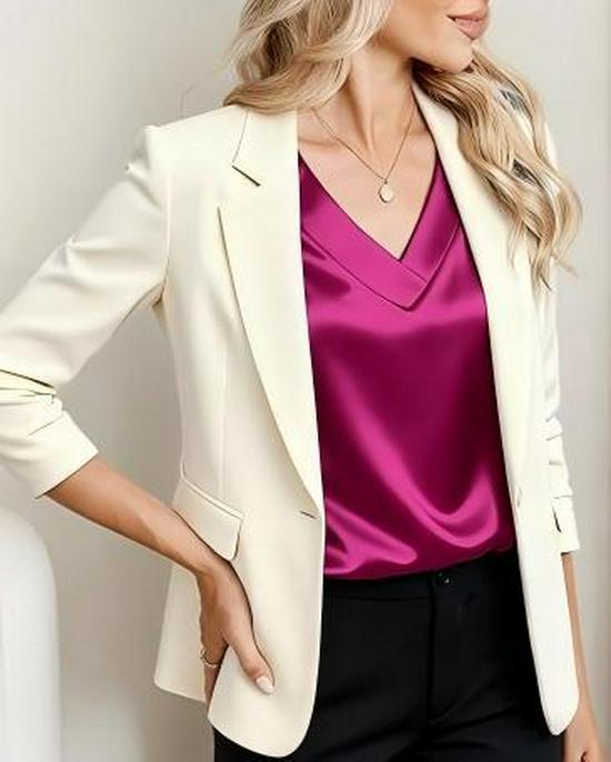 2026 Spring/Summer Solid Color V-neck Satin Casual Women's T-shirt