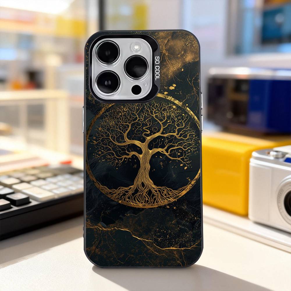 Tree of Life Space Phone Case For iPhone 17,16,15,14,13,12,11,Pro,XS,Max,Plus,Mini,SE4,E IMD Matte Black