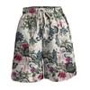 Damen Casual Shorts mit elastischer Taille und Kordelzug, Print, Taschen, Sommer-Shorts aus Leinen