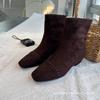 2025 Women's French Retro Suede Ankle Boots: New Winter Chunky Heel Slimming Martin Boots