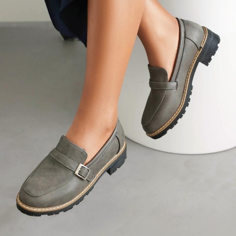 Comfortable Shoes Woman Black Gray Low Heels Buckle Casual Loafers Shoes For Women Loafers Brand Footwear 2024 Spring Autumn