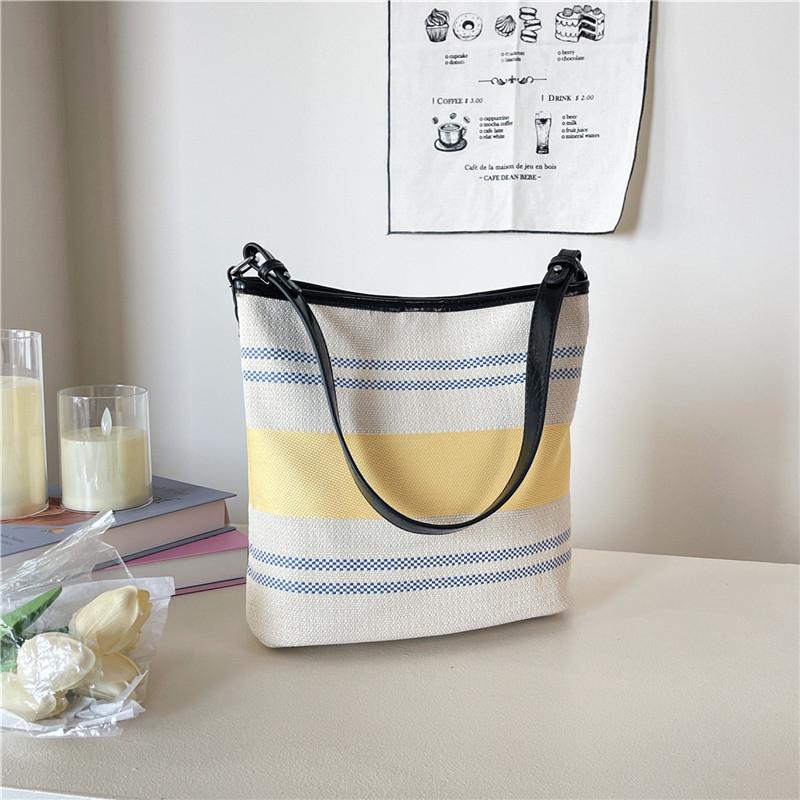 2025 Summer New Exquisite Striped Canvas Square Shoulder Bags Large Capacity High Quality Color Matching Handbags for Women