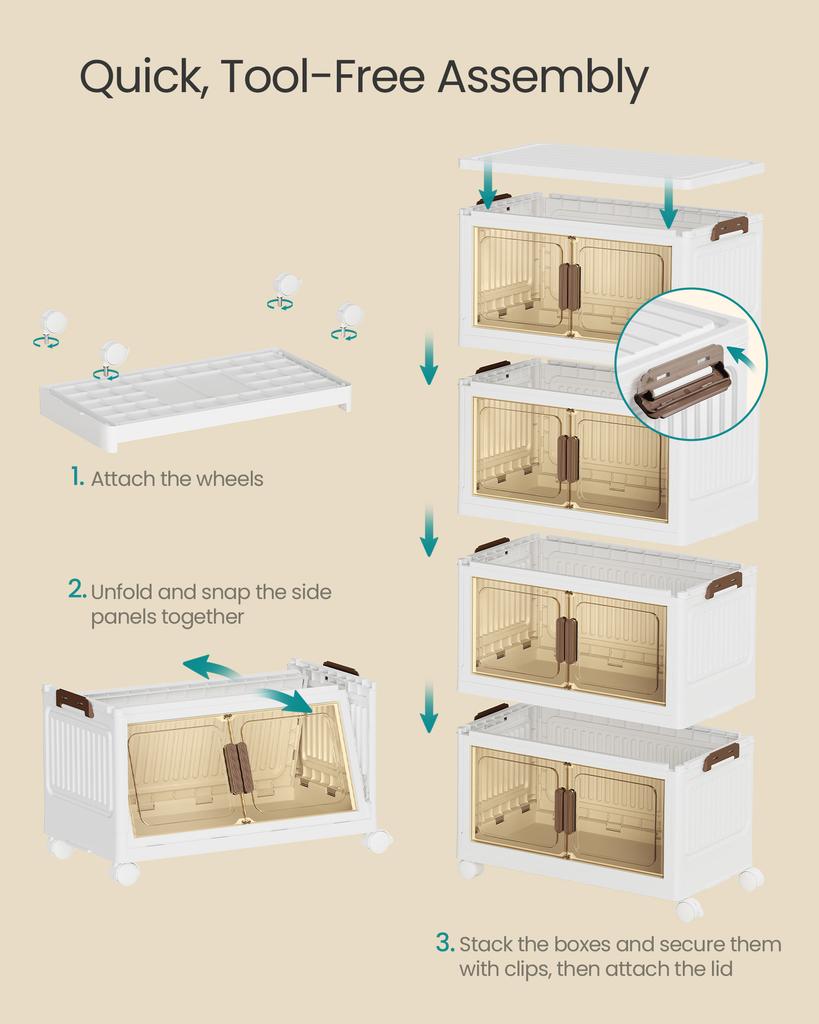 SONGMICS Storage Boxes with Lid, 4-Tier Stackable Organiser with 1 Lid