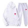 2025 Unisex Printed Heart Sportswear Set: Trendy Two-Piece Hooded Sweatshirt & Velvet Joggers for Autumn/Winter