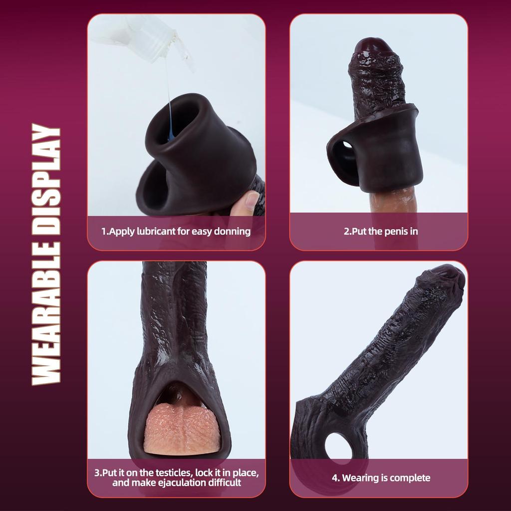 Black Penis Sleeve Enlargement Sleeve For Cock Sex Toys for Men Extender Silicone Dick Sleeve Artificial Penis Enlarge Thicken Condom