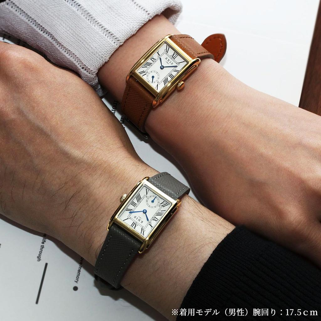KNIS Kyoto Japan KN004-GDGYSF Unisex Classic Rectangular Watch Quartz White Dial Roman Numerals Gold Gray Saffiano Leather 3ATM Water Resistant