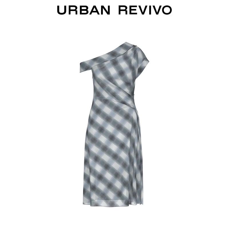 UR Women's Asymmetric Neck Pleated Plaid Sleeveless Dress