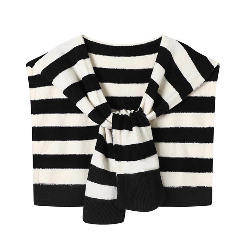 Koreanisches Drama Inspiriertes Gestreiftes Schal-Cardigan mit Nackenschutz - Vielseitige Damenstrick-Schulterbedeckung