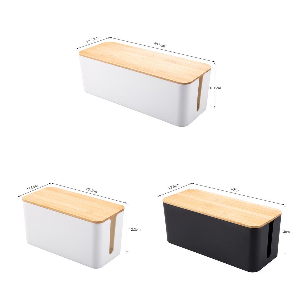 Wood Grain Desk Cable Organizer With Lid For Home Office And Bedroom Storage