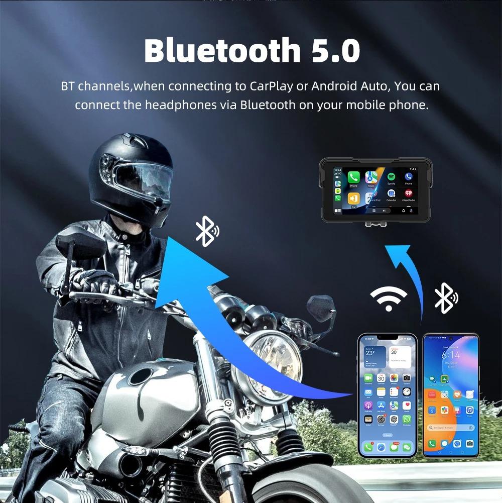 5 Inch Motorcycle DVR GPS Navigation Display Screen Portable Digital Dashboard Moto Wireless CarPlay & Android Auto Smart Box for Motorbike