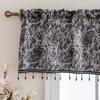 Embroidered Floral Sheer Curtain Panel Kitchen Window Farmhouse Style Short Valance In Black Gray Brown Red Navy
