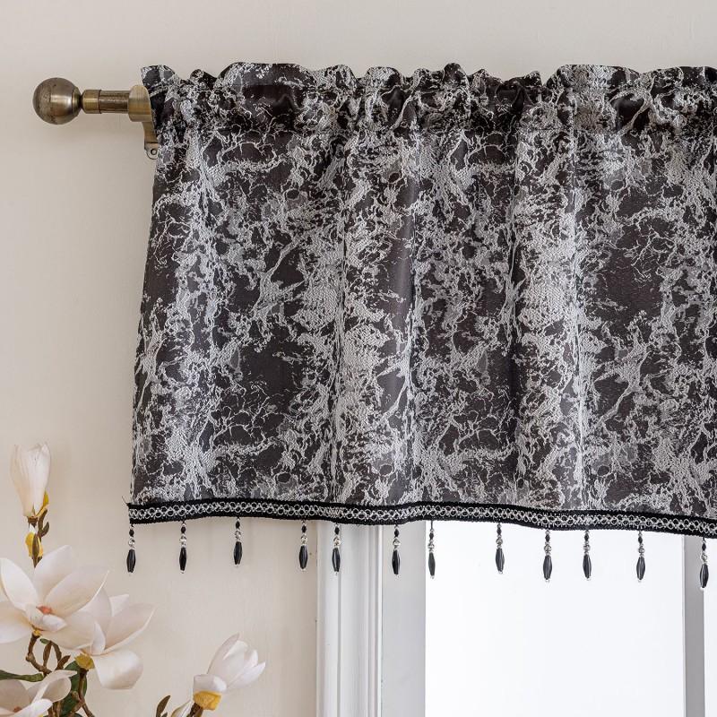 Embroidered Floral Sheer Curtain Panel Kitchen Window Farmhouse Style Short Valance In Black Gray Brown Red Navy