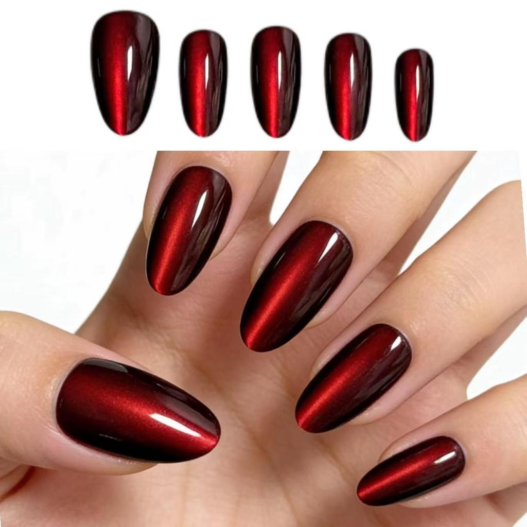 Flashy Almond Cat Eye Wearable Nails Collection - High-End Whitening Manicure for Summer