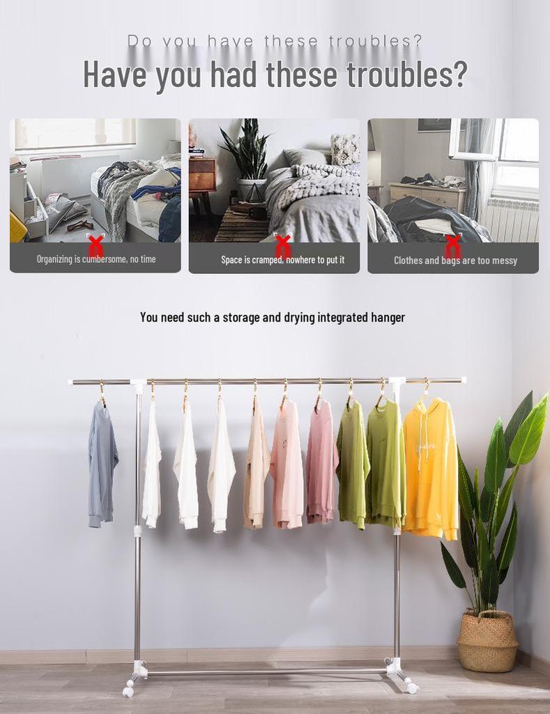 Double-Layer Telescopic Clothes Drying Rack: Outdoor/Indoor, Extendable, Mobile, Single-Pole Rack