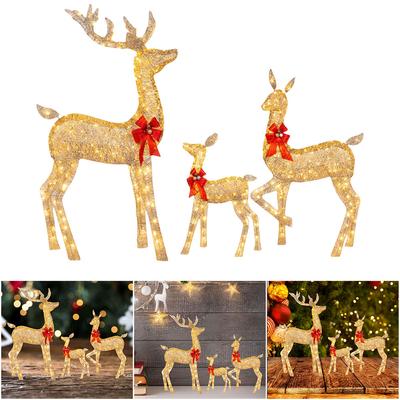 3 Pcs Light Up Christmas Yard Decoration Cute Lighted Reindeer Outdoor Xmas Decoration LED Light Up Deer Statue for Garden Party