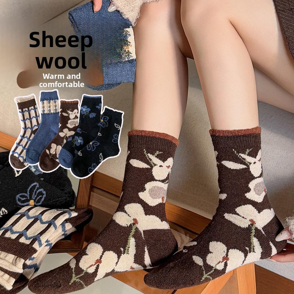 Thickened and Warm Wool Socks, Country-style Retro and Versatile Mid-calf Socks, Dui Dui, Versatile for Autumn and Winter, Plush and Cute