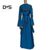 Damenkleid im mittelalterlichen königlichen Stil, mit Schnürung, Kapuze und Fledermausärmeln, Maxikleid mit Taillenbesatz, quadratischem Kragen, Bühnenauftritt, Halloween, Renaissance, Cosplay