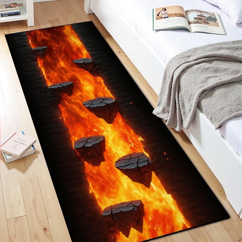 3D Optical Illusions Volcanic Lava Runner Rug Funny Home Decor Magma Flow Rock Platform Carpet Soft Non-Slip Mat for Hallway