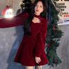 Fine Flash Velvet Dress for Women's Autumn and Winter New Temperament Elegant Red Waist and Thin A-shaped Skirt