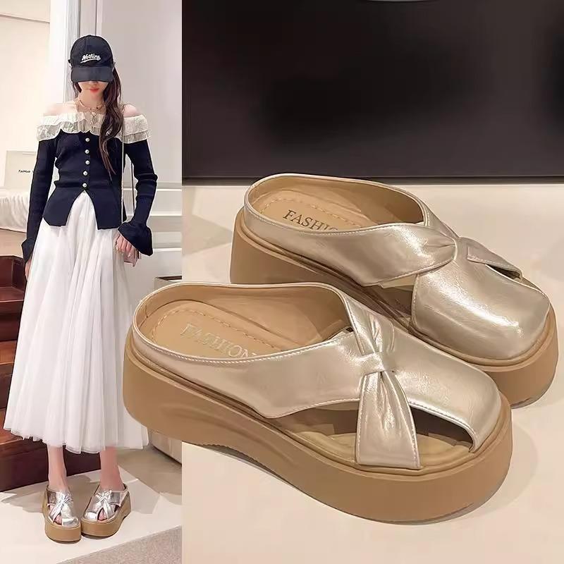 High-value Thick-soled Bag Head and Half Slippers 2025 Summer New Versatile Skirt French Soft-soled Beach Cool Women's Shoes