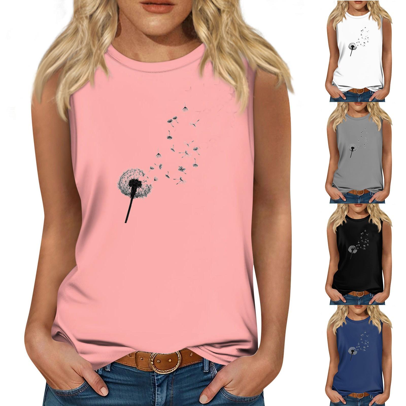 

Женская мода, летняя майка с круглым вырезом, легкая майка без рукавов с принтом