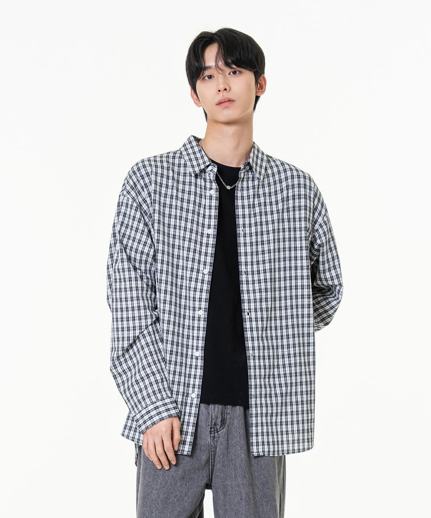 MOZMOZ Soft Basic Light Check Shirt Black
