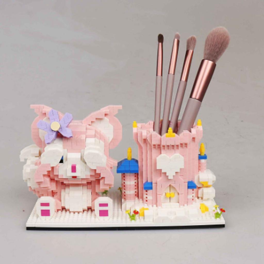 Pen Holder Building Set Cartoon Style Tight Contact Plastic Bright Colors Block Building Toy for Kid