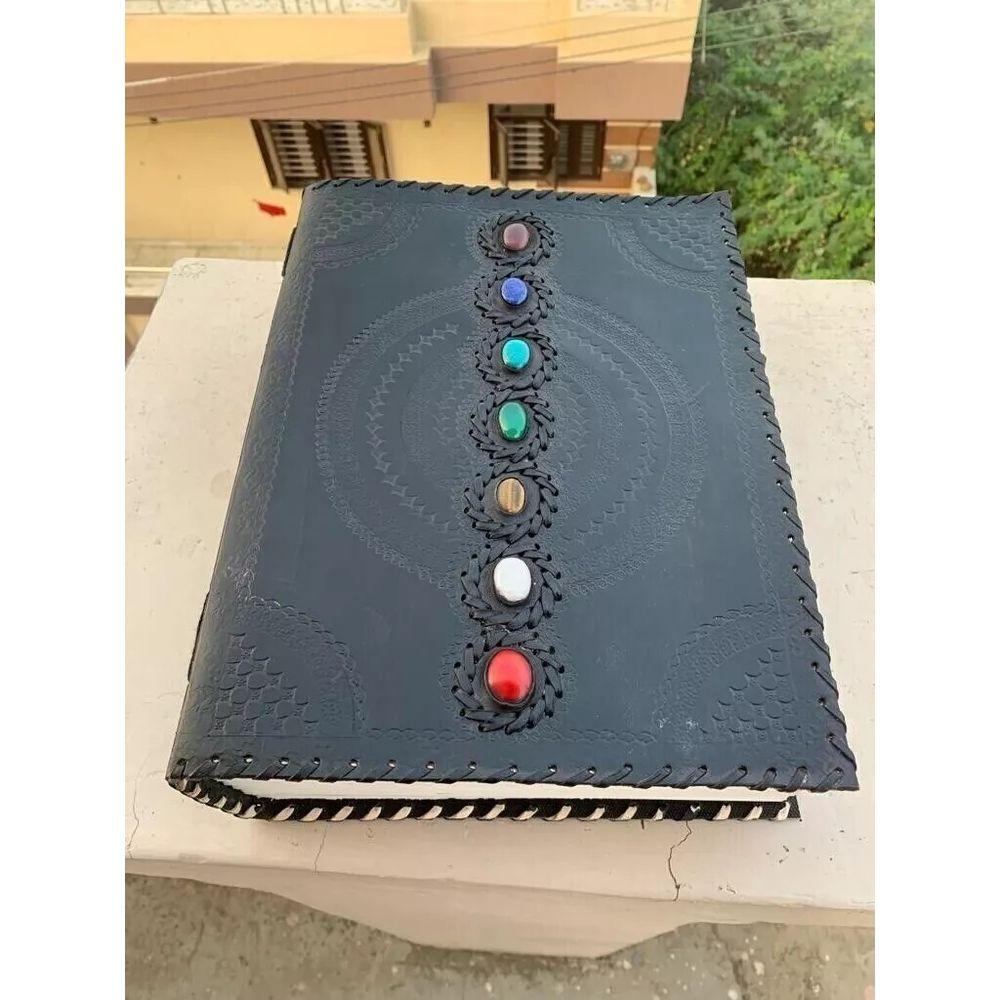 Embossed Seven Stone Leather Journal Unlined 10x13 Inch Leather Diary Sketchbook