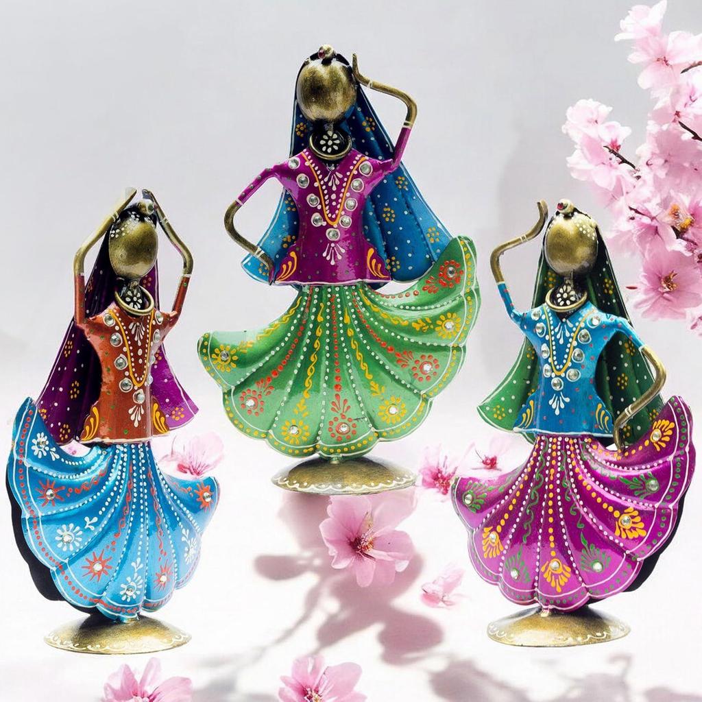 Set of 3 Metal Figurine Dancers Home Decor Item for Living Room, Bedroom, Wedding Festive Housewarming Gift Showpiece