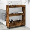 Narrow Storage Trolley 3 Tier Smoked Oak Wood Based Material