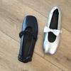 Leather Korean Version Bow Square Head with Mary Jane Single Shoes Women's 2025 Spring Ballet Flats Single Shoes