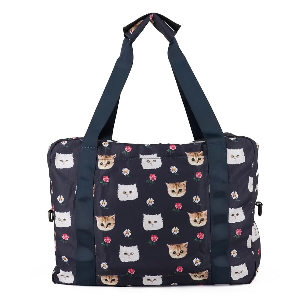PAUL JOE ACCESSOIRES Faltbare Boston Tasche Gypsy Nunet Katzen-Print Chrysanthemen-Blumenprint Reiseausflüge Fitnessstudio Draußen Großes Fassungsvermögen & PJA-B845