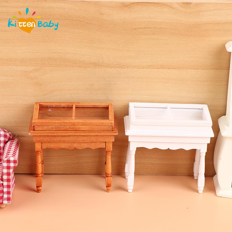 1:12 Dollhouse Miniature Wood Counter Clamshell Jewelry Display Cabinet Showcase Storage Cabinet Furniture Doll House Decor