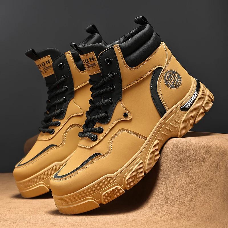 Taco High Heel Ankle Boots Men Work Safety Shoes Dress Booty Man Men's Leather Winter Shoes Brown Boot Mens Shoe Casual Sneakers