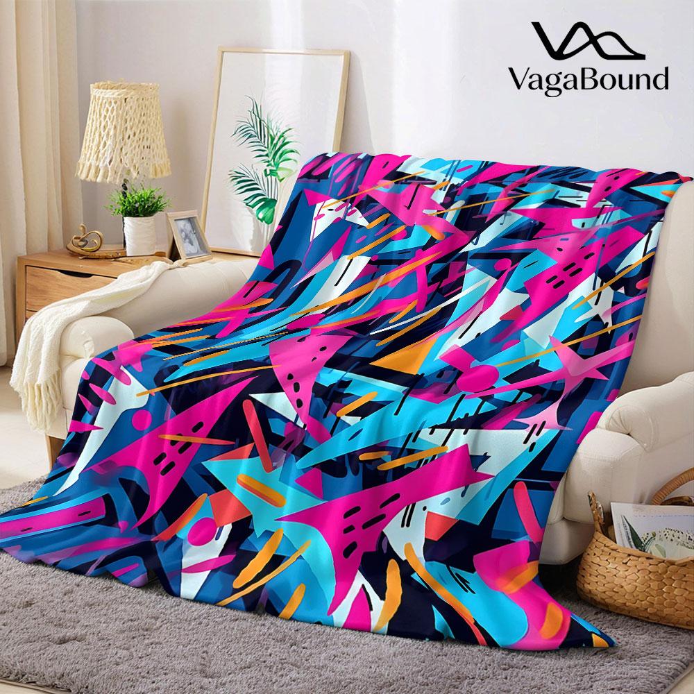 Neon Abstract Graffiti Flannel Blanket Warm Soft Halloween Christmas Decorative Couch Warm Cozy All-Season Gift