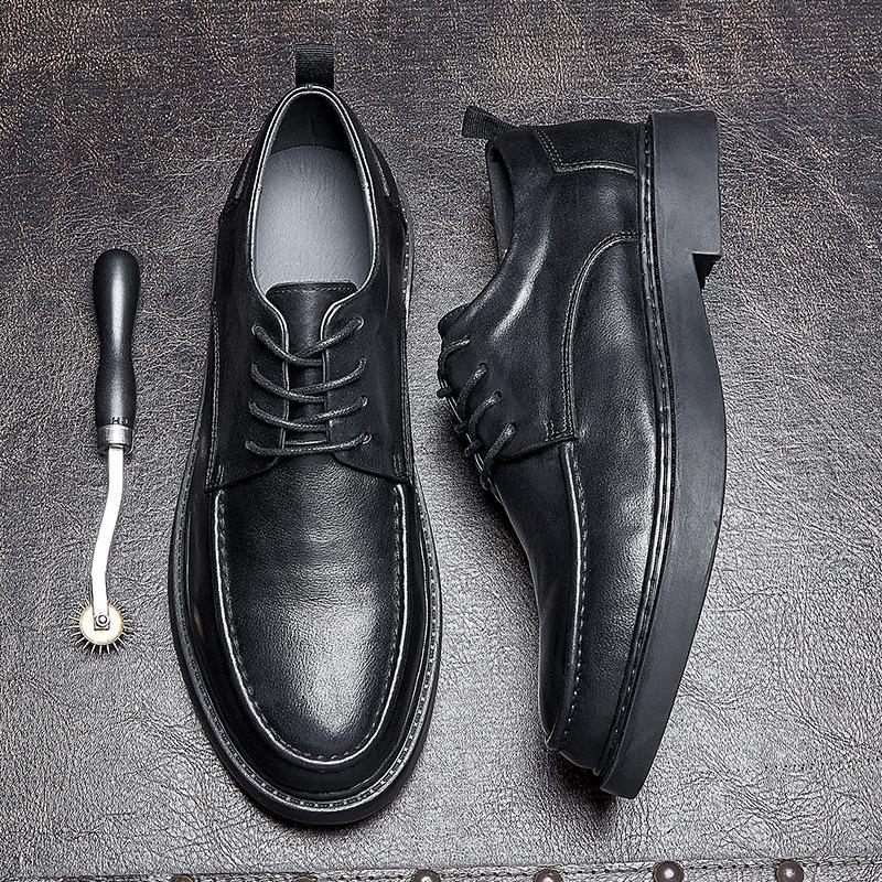 Spring And Summer Casual Leather Shoes Leather Lace-Up Soft Leather Soft Sole Men'S Shoes First Layer Cowhide British