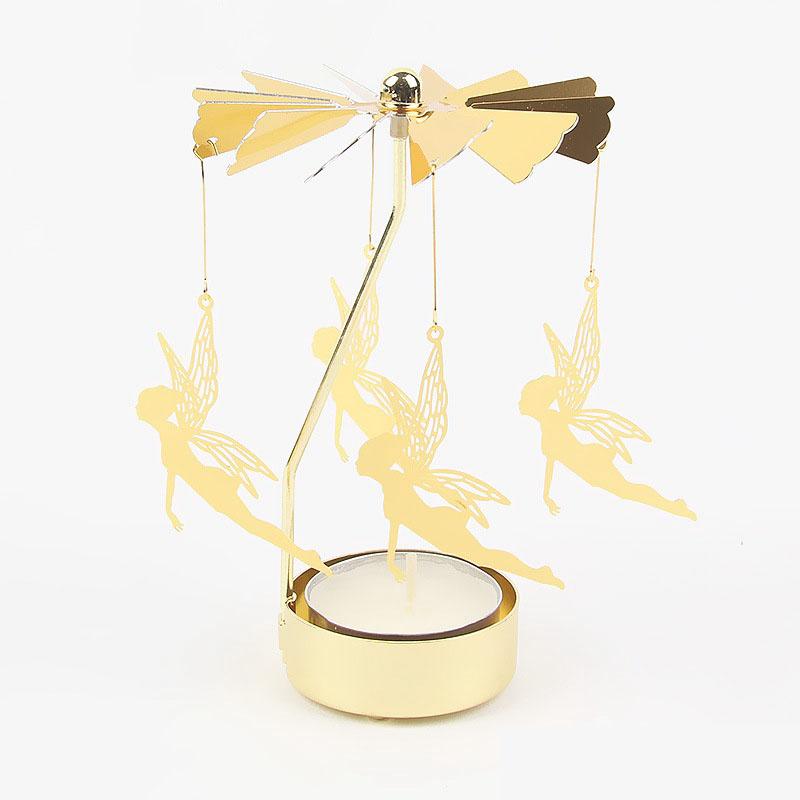 Gol2026 Christmas Tree Snowman Santa Birthday Angel Fairy Spinning Rotating Carousel Candle Holder Tealight Drop Shipping