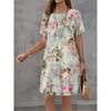 Women Dress Vintage Flower Print Pattern Design Sense Pattern Summer Elegant Women A-Line Dress Casual Short Sleeve Mini Dress