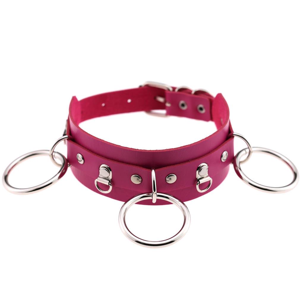 Wild O-Ring Leather Choker, Punk PU Circular Ring Clavicle Necklace for Nightclub