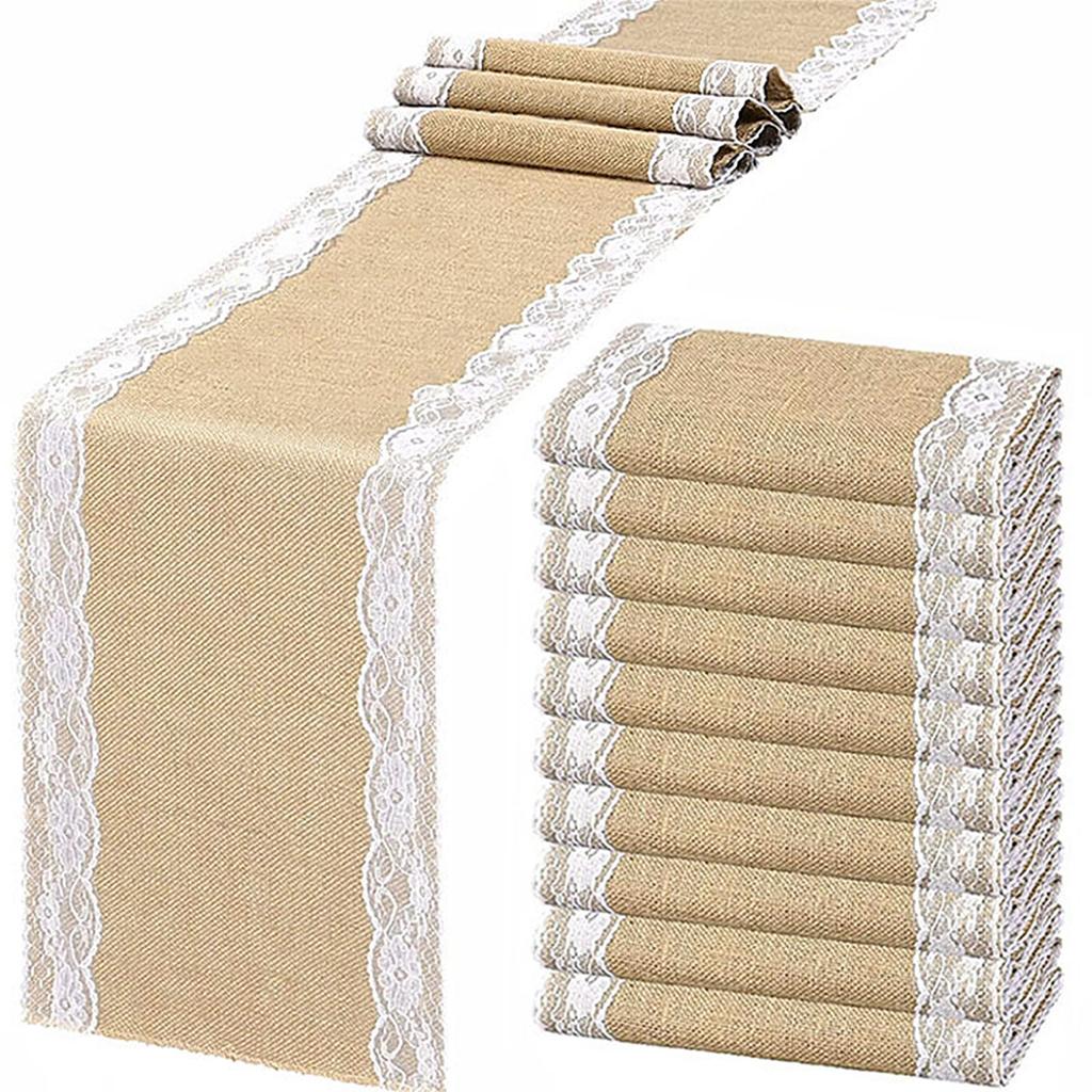 Burlap Table Runner Jute Stitching Farmhouse Table Runners for Home Dining Room Country Vintage Wedding Banquet Decoration