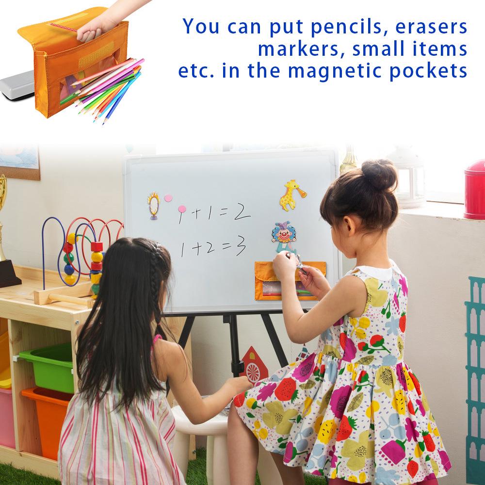Mobile Magnetic Whiteboard with Self-Adhesive Storage Pockets