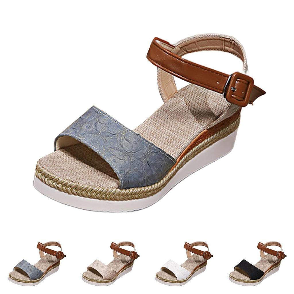 Large women's pleated hemp rope open toed sponge cake thick soled sandals