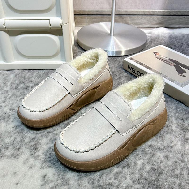 Winter Flat Shoes for Women Casual Slip-on Plus Plush Warm Cotton Shoes Woman Loafers
