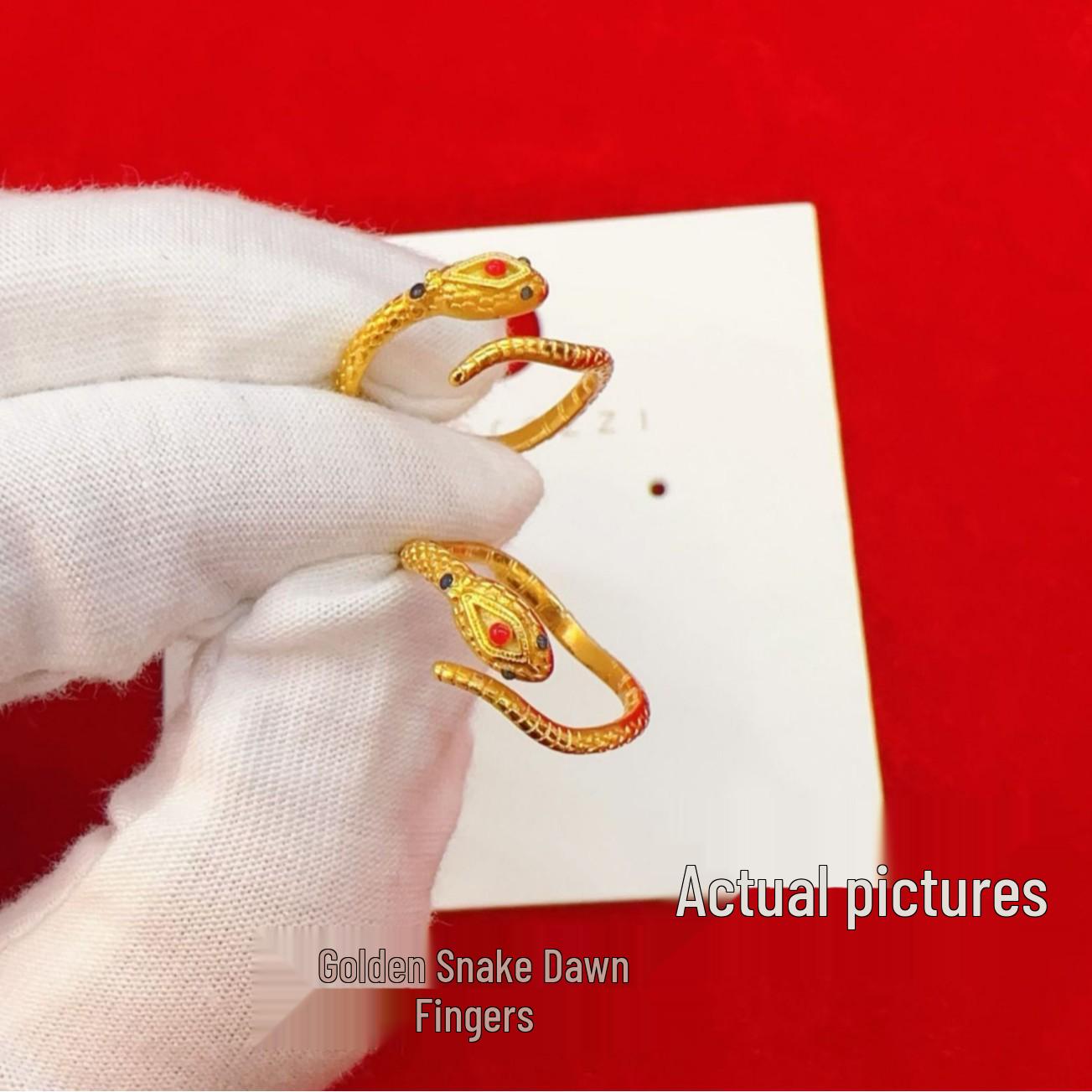 Golden Snake Wrap-Around Ring: Vietnam Sand Gold Zodiac Adjustable Enamel Adjustable Open Size