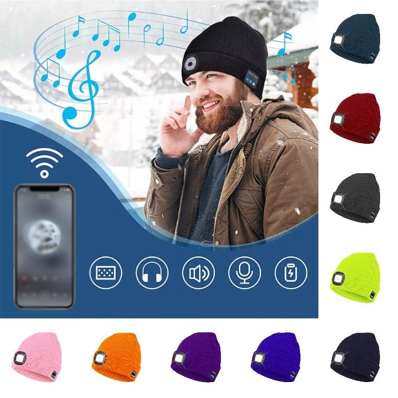 Outdoor Usb Rechargeable Bluetooth Knitted Beanie Hat With Music And Light Features For Winter Comfort