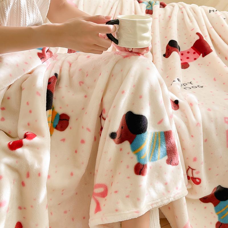 Skin-friendly Blanket Cute Puppy Print Blankets Soft Flannel Bedspread Warm Plaid Car/Office/Travel Shawl Bed Blanket Manta